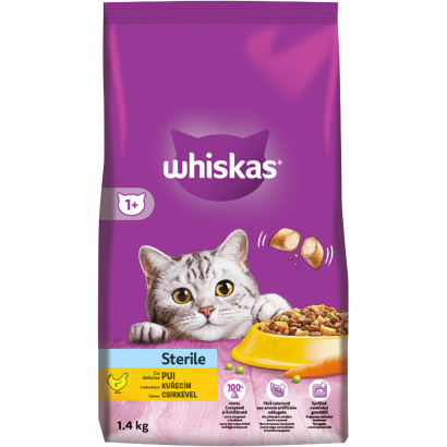 Whiskas Sterile teljes értékű szárazeledel felnőtt macskák számára csirkével 1,4 kg