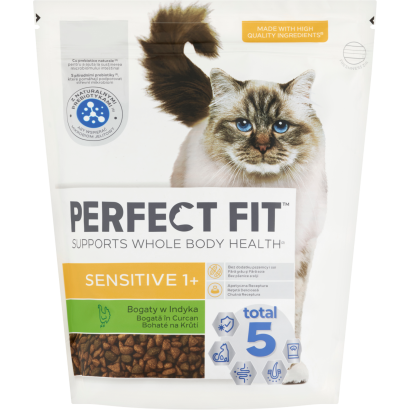 Perfect Fit Sensitive 1+ pulykában gazdag teljes értékű szárazeledel felnőtt macskák számára 1,4 kg