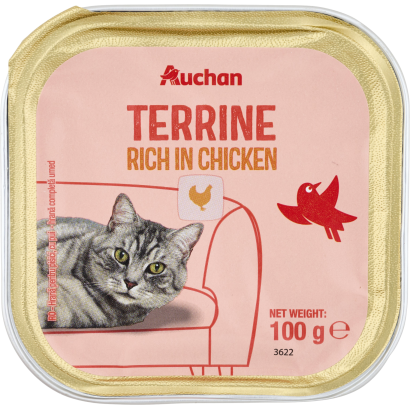 Auchan Kedvenc teljes értékű állateledel felnőtt macskák számára csirkével 100 g