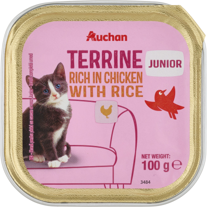 Auchan Kedvenc teljes értékű állateledel kölyökmacskák számára rizses csirkével 100 g