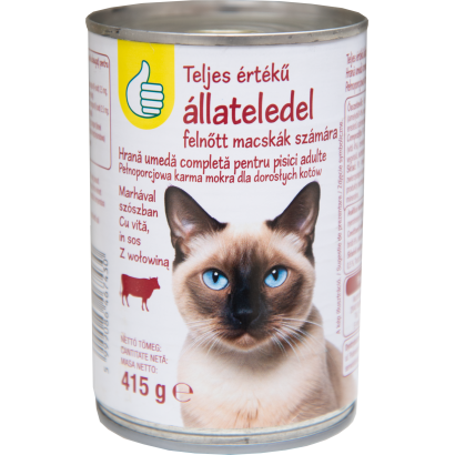 Auchan Tipp Teljesértékű állateledel felnőtt macskák számára marhával 415 g