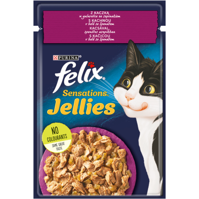 Purina Felix Sensations Jellies kacsával, aszpikban spenóttal nedves macskaeledel 85 g