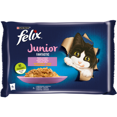 Purina Felix Fantastic Junior csirkével/lazaccal aszpikban nedves macskaeledel 4 x 85 g