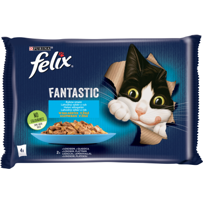 Purina Felix Fantastic lazaccal/lepényhallal aszpikban nedves macskaeledel 4 x 85 g (340 g)