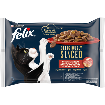 Purina Felix Deliciously Sliced házias válogatás aszpikban nedves macskaeledel 4 x 80 g
