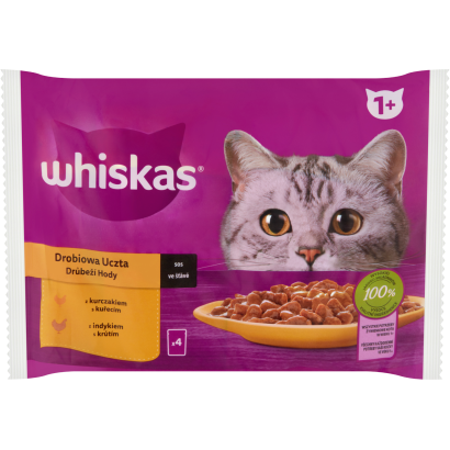 Whiskas 1+ Baromfi Lakomák teljes értékű nedves eledel felnőtt macskáknak 4 x 85 g (340 g)