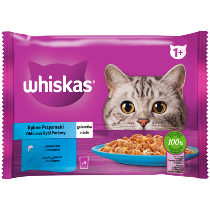 Whiskas 1+ Halas Kedvencek teljes értékű nedves eledel felnőtt macskának 4 x 85 g (340 g)
