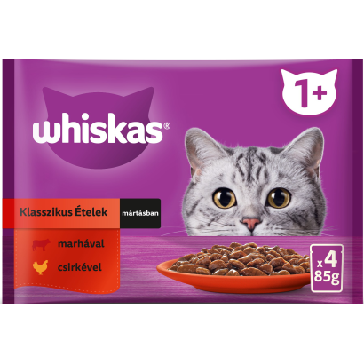 Whiskas 1+ Klasszikus Ételek teljes értékű nedves eledel felnőtt macskáknak 4 x 85 g (340 g)
