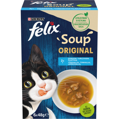 Purina Felix Soup Original halas válogatás szószban nedves macskaeledel 6 x 48 g