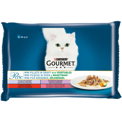 Gourmet Perle Mini filé borjúval/vaddal/marhával/pisztránggal nedves macskaeledel 4 x 85 g