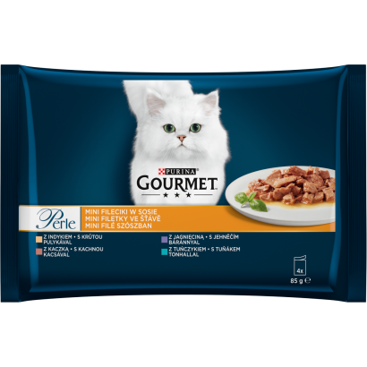 Gourmet Perle Mini filé pulykával/tonhallal/kacsával/báránnyal nedves macskaeledel 4 x 85 g