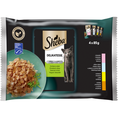 Sheba Delicatesse teljes értékű nedves eledel felnőtt macskáknak vegyes választék 4 x 85 g (340 g)