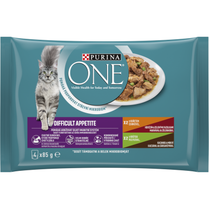 Purina One Difficult Appetite teljes értékű állateledel felnőtt macskák számára 4 x 85 g (340 g)