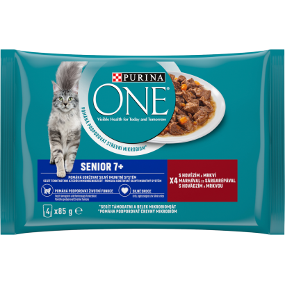 Purina One Senior Marhával és Sárgarépával nedves macskaeledel 4 x 85 g