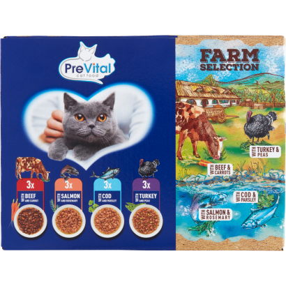 PreVital Farm Selection teljes értékű állateledel felnőtt macskák számára 12 x 85 g