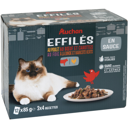Auchan Gourmand Teljes értékű alutasakos macskaeledel hússal szószban 12x85 g