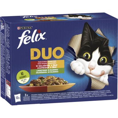 Purina Felix Fantastic Duo házias válogatás  zöldséggel aszpikban nedves macskaeledel 12 x 85 g