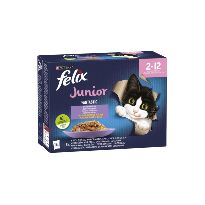 Purina Felix Fantastic Junior vegyes válogatás aszpikban nedves macskaeledel 12 x 85 g (1,02 kg)