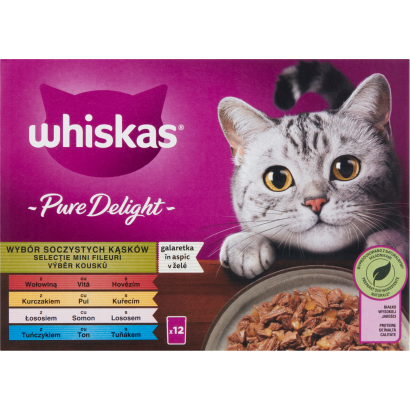 Whiskas 1+ Pure Delight teljes értékű nedves eledel felnőtt macskáknak 12 x 85 g (1,02 kg)