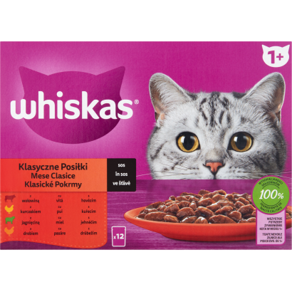 Whiskas 1+ teljes értékű nedves eledel felnőtt macskáknak 12 x 85 g (1,02 kg)