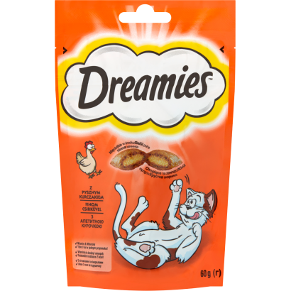 Dreamies kiegészítő macskaeledel csirkével felnőtt macskák & 8 hetesnél idősebb kölykök számára 60 g