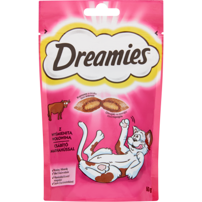 Dreamies kiegészítő macskaeledel marhával felnőtt macskák és 8 hetesnél idősebb kölykök számára 60 g