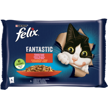 Purina Felix Fantastic marhával/csirkével aszpikban nedves macskaeledel 4 x 85 g (340 g)
