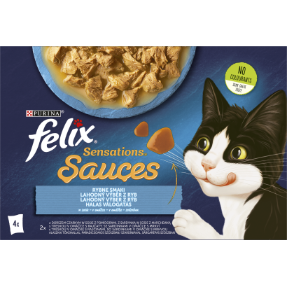 Purina Felix Sensations Sauces halas válogatás szószban nedves macskaeledel 4 x 85 g (340 g)