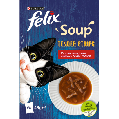 Purina Felix Soup Tender strips házias válogatás szószban nedves macskaeledel falatkákkal 6 x 48 g