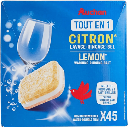 Auchan Kedvenc Mosogatógép tabletta all-in one citrom illatú 45 db