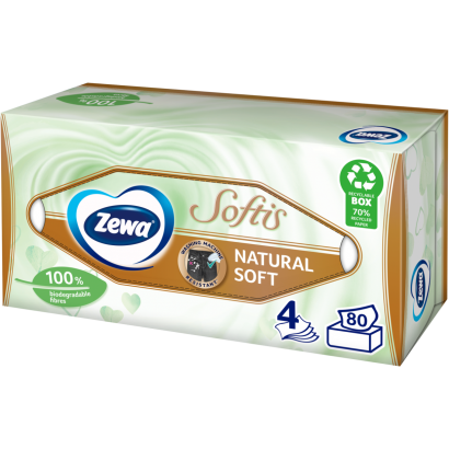 Zewa Softis Natural Soft illatmentes dobozos papír zsebkendő 4 rétegű 80 db