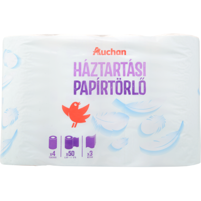 Auchan Kedvenc háztartási papírtörlő 3 rétegű 4 tekercs 50 lap