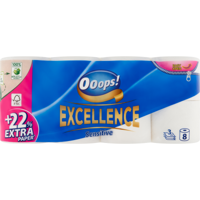 Ooops! Excellence Sensitive toalettpapír 3 rétegű 8 tekercs