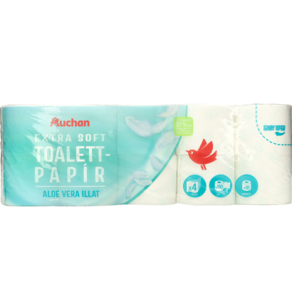 Auchan Kedvenc toalettpapír extra soft aloe vera 4 rétegű 150 lap 10 tekercs