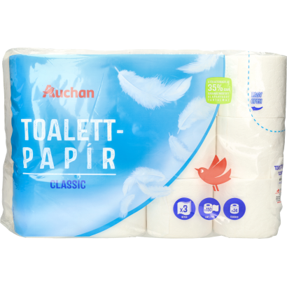 Auchan Kedvenc toalettpapir classic  3 rétegű 150 lap 24 tekercs