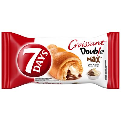 7DAYS Double Max croissant kakaós töltelékkel és vanília ízű töltelékkel 80 g