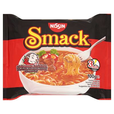 Smack Nissin Smack csípős marha ízű instant tésztaleves 100 g