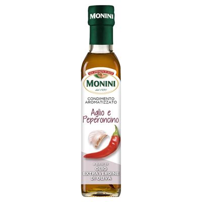 MONINI fokhagyma és chilipaprika-aromával ízesített extra szűz olívaolaj-alapú öntet 250 ml