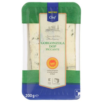 METRO Chef Cascina Verdesole Gorgonzola DOP Piccante Zsíros Félkemény Kékpenészes Sajt Héjában 200 g