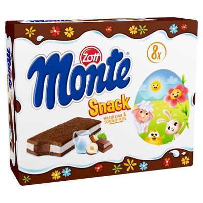 ZOTT monte Snack Tejes Csokoládés Mogyorós Krémmel Töltött Sütemény (8 x 29 g) 232 g