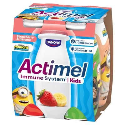 DANONE Actimel Kids zsírszegény eper-banánízű joghurtital B6- és D-vitaminnal 4 x 100 g (400 g)