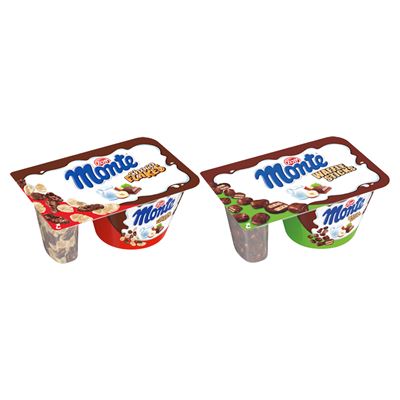 ZOTT Monte Choko Flakes vagy Waffle Sticks csokoládés-mogyorós tejdesszert 125 g