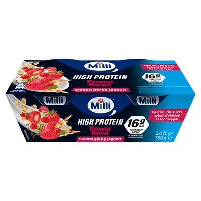 Milli Power Bowl zsírszegény eredeti görög krémjoghurt eperrel, ribizlivel 2 x 175 g (350 g)
