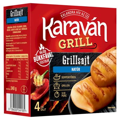 KARAVÁN Grill bükkfával füstölt félkemény zsíros füstölt natúr grillsajt 4 db 240 g