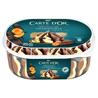 CARTE D'OR tejcsokoládés jégkrém és sárgabarackos jégkrém csokoládés szósszal 825 ml