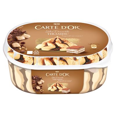 CARTE D'OR tiramisu ízű jégkrém kávés szósszal kávés piskótatallérokkal 825 ml
