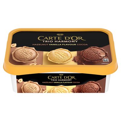 CARTE D'OR trio harmony mogyorós jégkrém, vanília ízű jégkrém és kakaós jégkrém 1000 ml