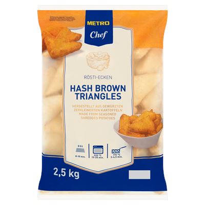 METRO Chef Gyorsfagyasztott, Elősütött Hagymás Röszti-Burgonya Háromszögek 2,5 kg