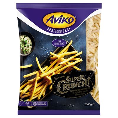 AVIKO Super Crunch 7 mm Elősütött és Gyorsfagyasztott Hasábburgonya Ropogós Bevonattal 2,5 kg