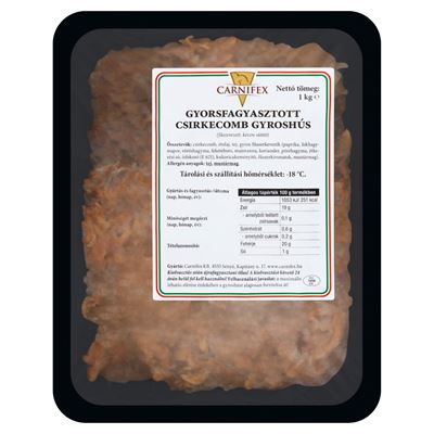 Carnifex gyorsfagyasztott, fűszerezett, készre sütött csirkecomb gyroshús 1 kg